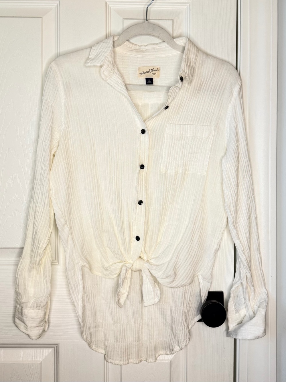 Universal Thread Cream Gauze Tie-Front Button-Down Shirt XS